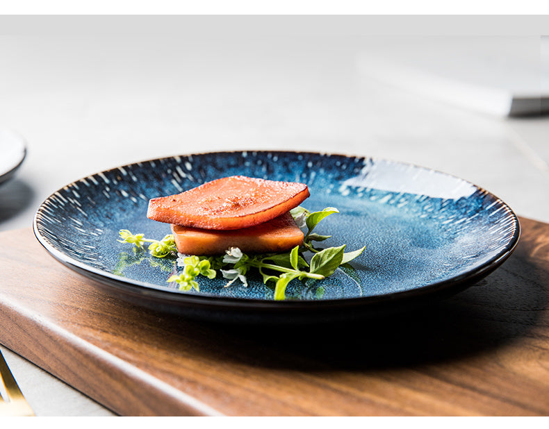 Home Blue Creative Ceramic Dish Round Plate