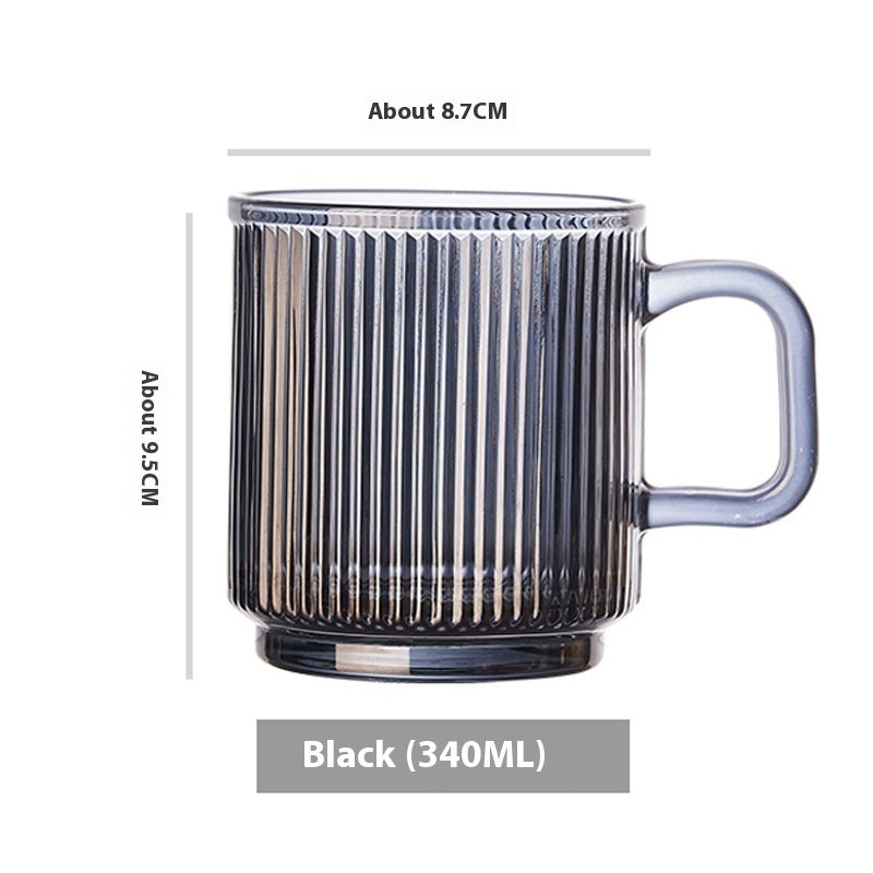 Simple Striped Glass Cup With Handle Thickened Mug