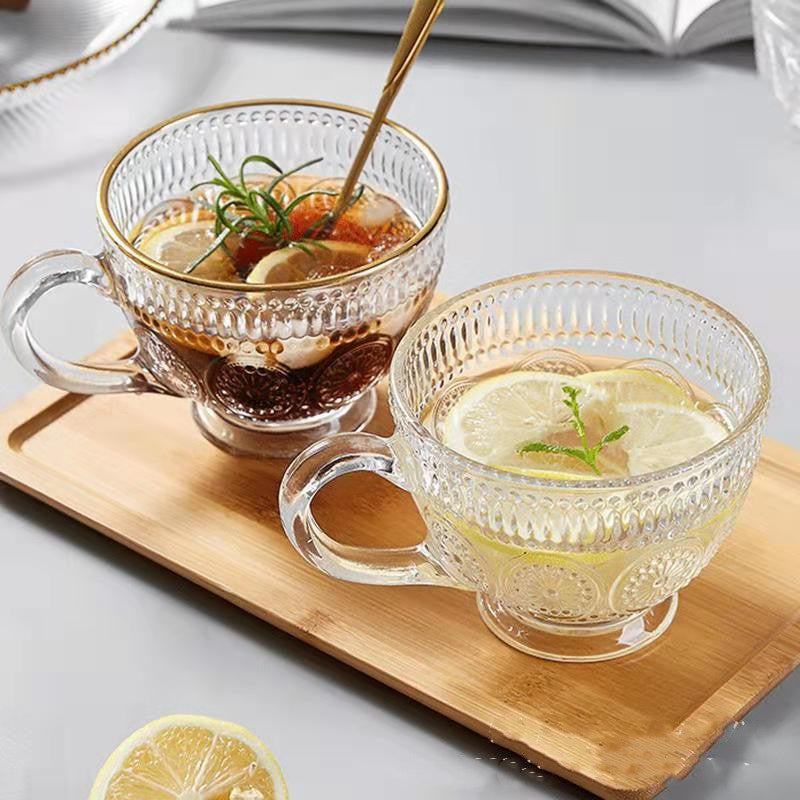 European Style Retro Embossed Phnom Penh Sunflower Glass Home Student With A Water Cup