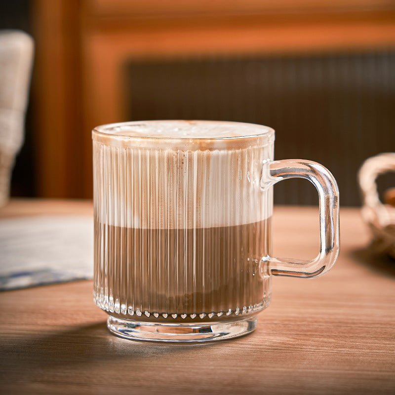 Simple Striped Glass Cup With Handle Thickened Mug