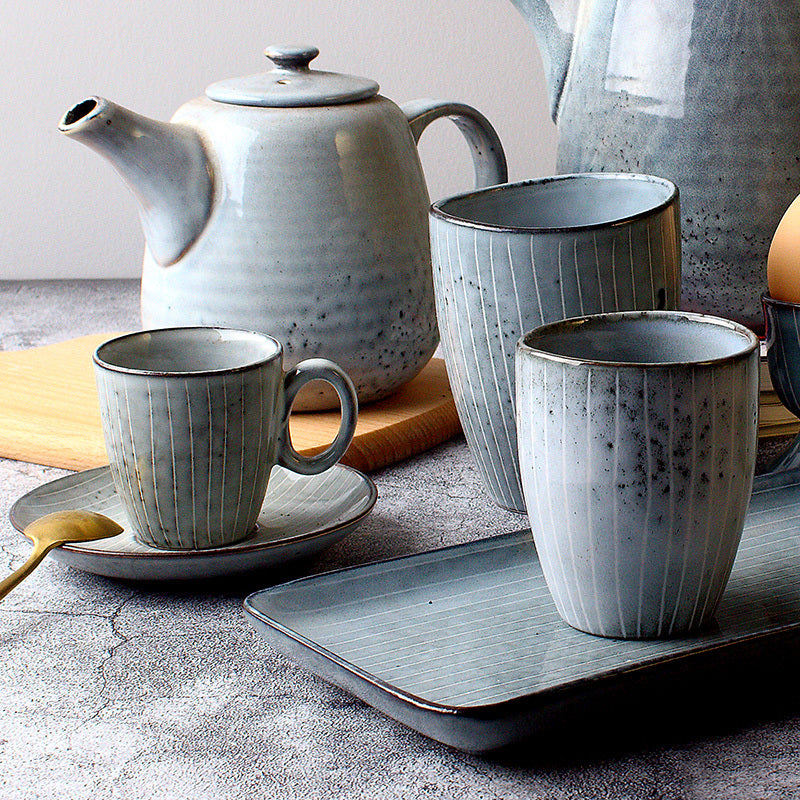 Creative Vintage Stripe Ceramic Mug Kiln Baked Kettle