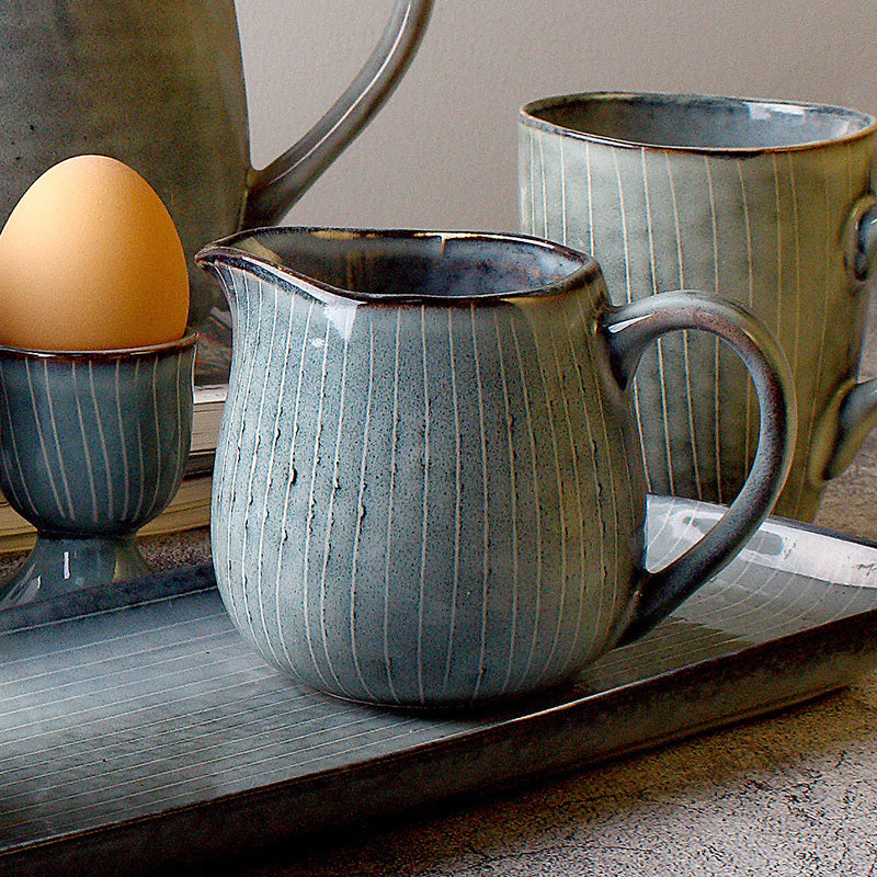 Creative Vintage Stripe Ceramic Mug Kiln Baked Kettle