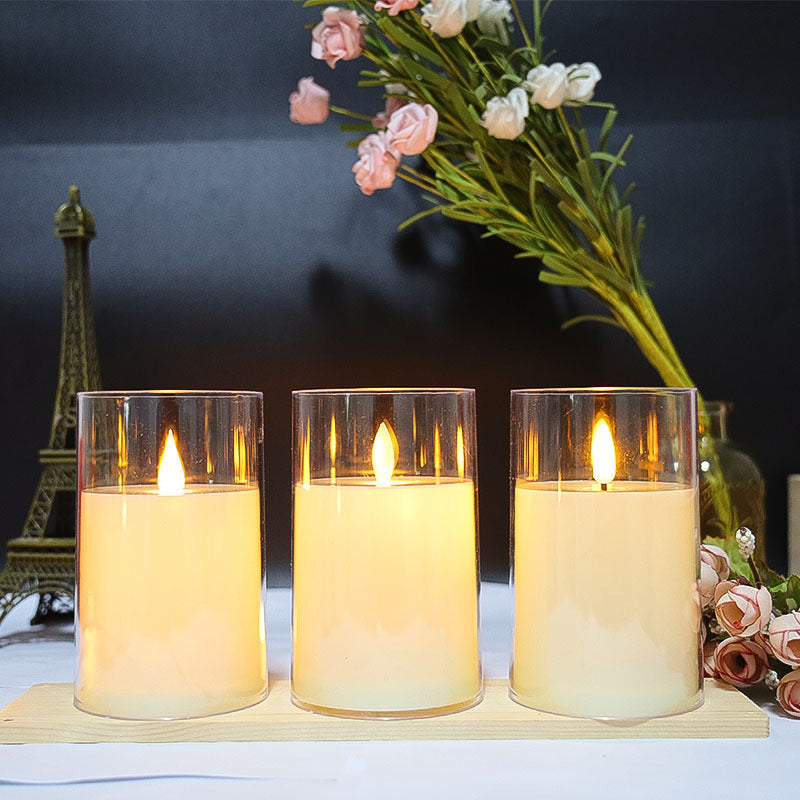 Led Electronic Luminous Candle Transparent Glass