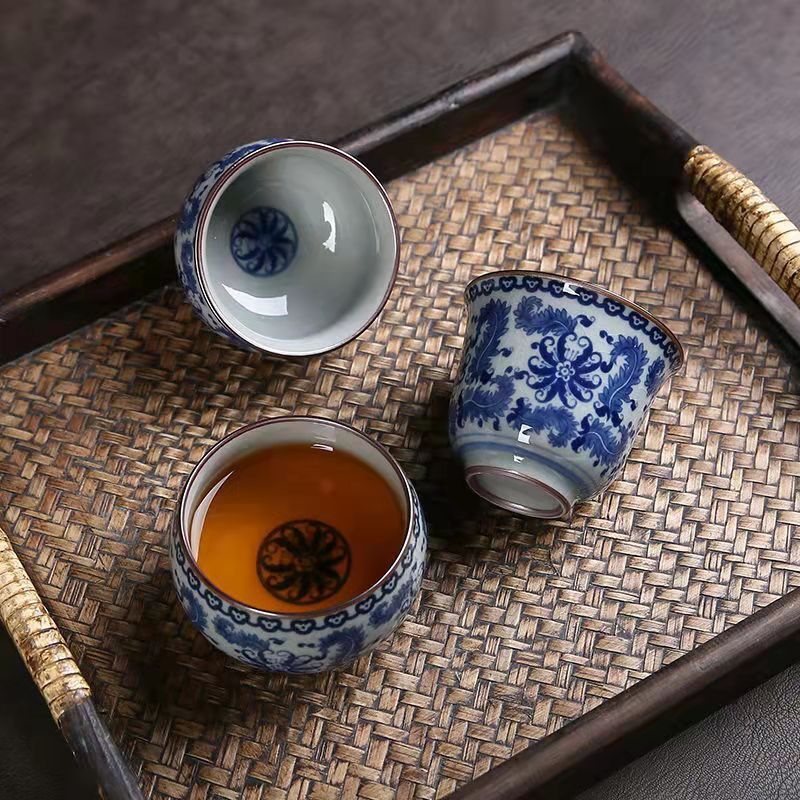 Retro Old Clay Gracked Glaze Lantern Set Sequence Blue And White Tea Cup