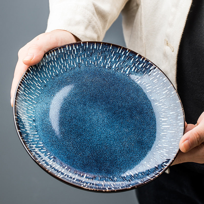 Home Blue Creative Ceramic Dish Round Plate