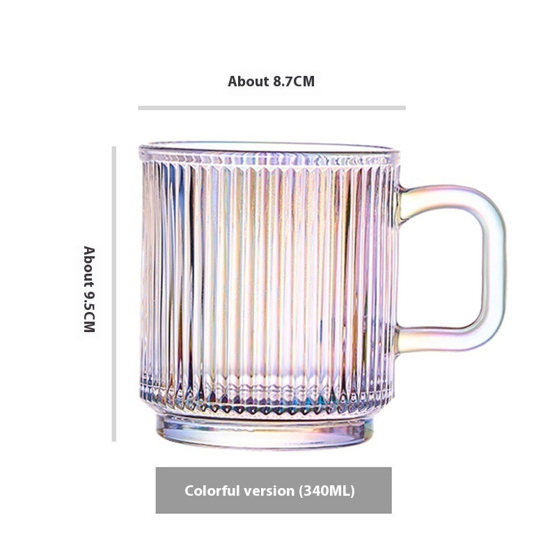 Simple Striped Glass Cup With Handle Thickened Mug