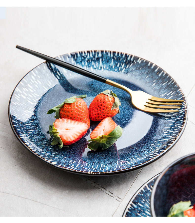 Home Blue Creative Ceramic Dish Round Plate