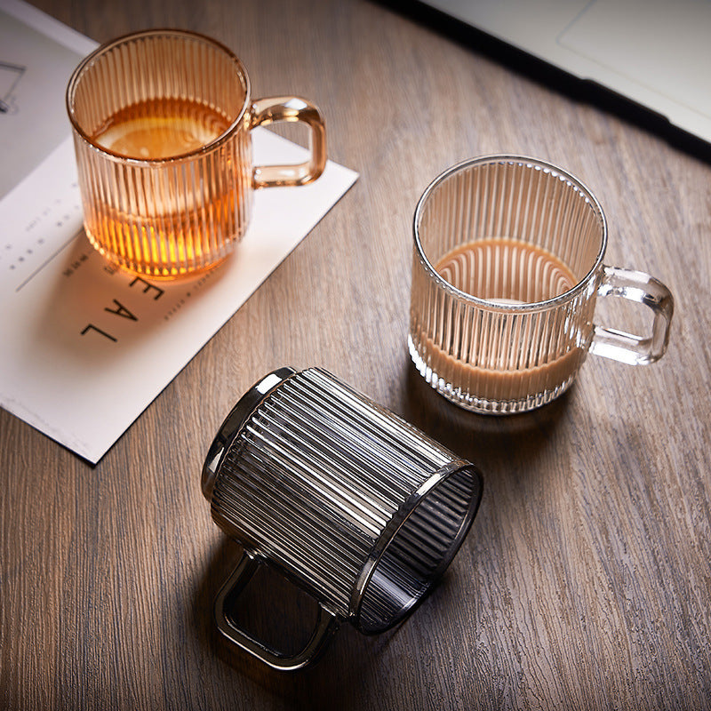 Simple Striped Glass Cup With Handle Thickened Mug