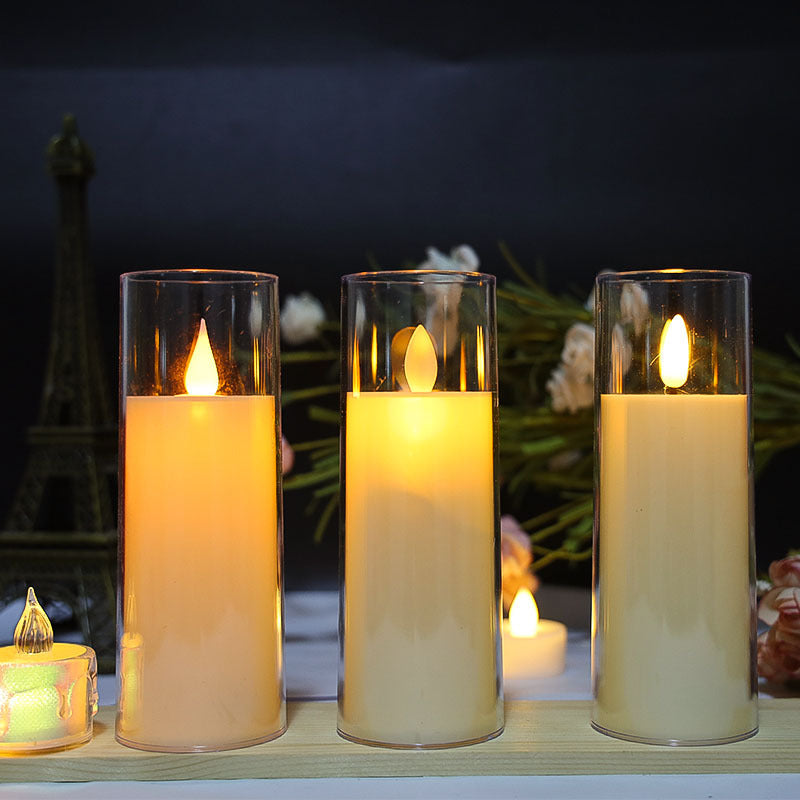 Led Electronic Luminous Candle Transparent Glass