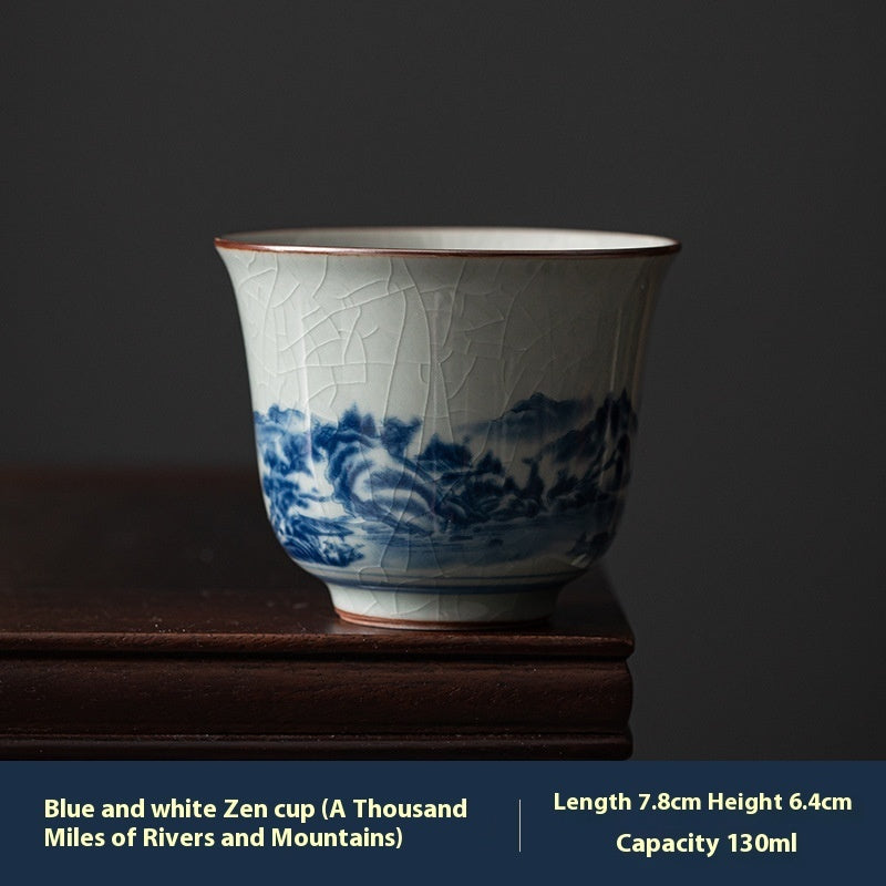 Retro Old Clay Gracked Glaze Lantern Set Sequence Blue And White Tea Cup