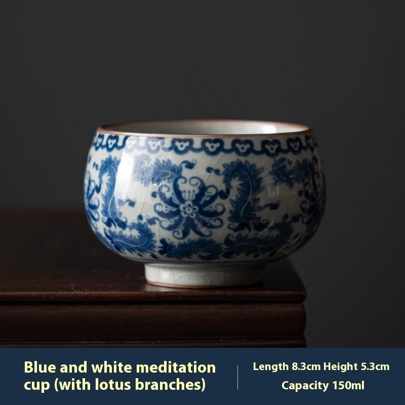Retro Old Clay Gracked Glaze Lantern Set Sequence Blue And White Tea Cup