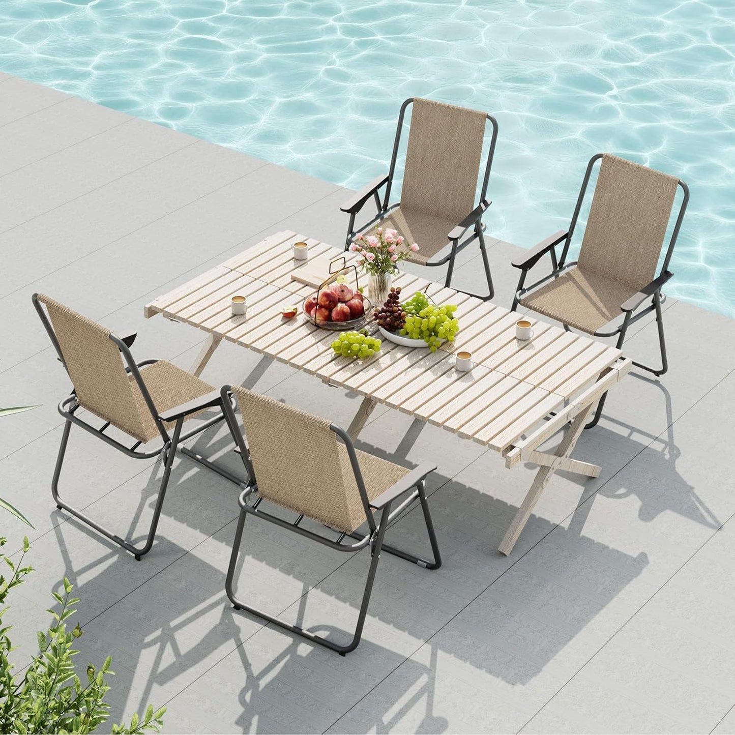 Amopatio Patio Folding Chairs Set Of 4, Outdoor Chair Foldable Dining Chairs With Armrests For Outside Lawn Garden Porch And Pool, Brown