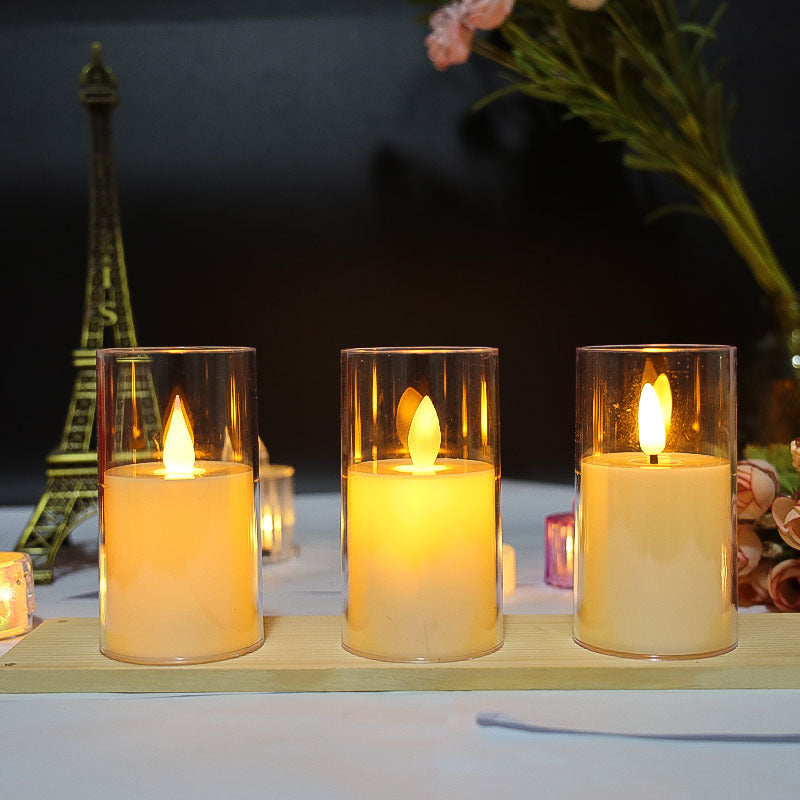 Led Electronic Luminous Candle Transparent Glass