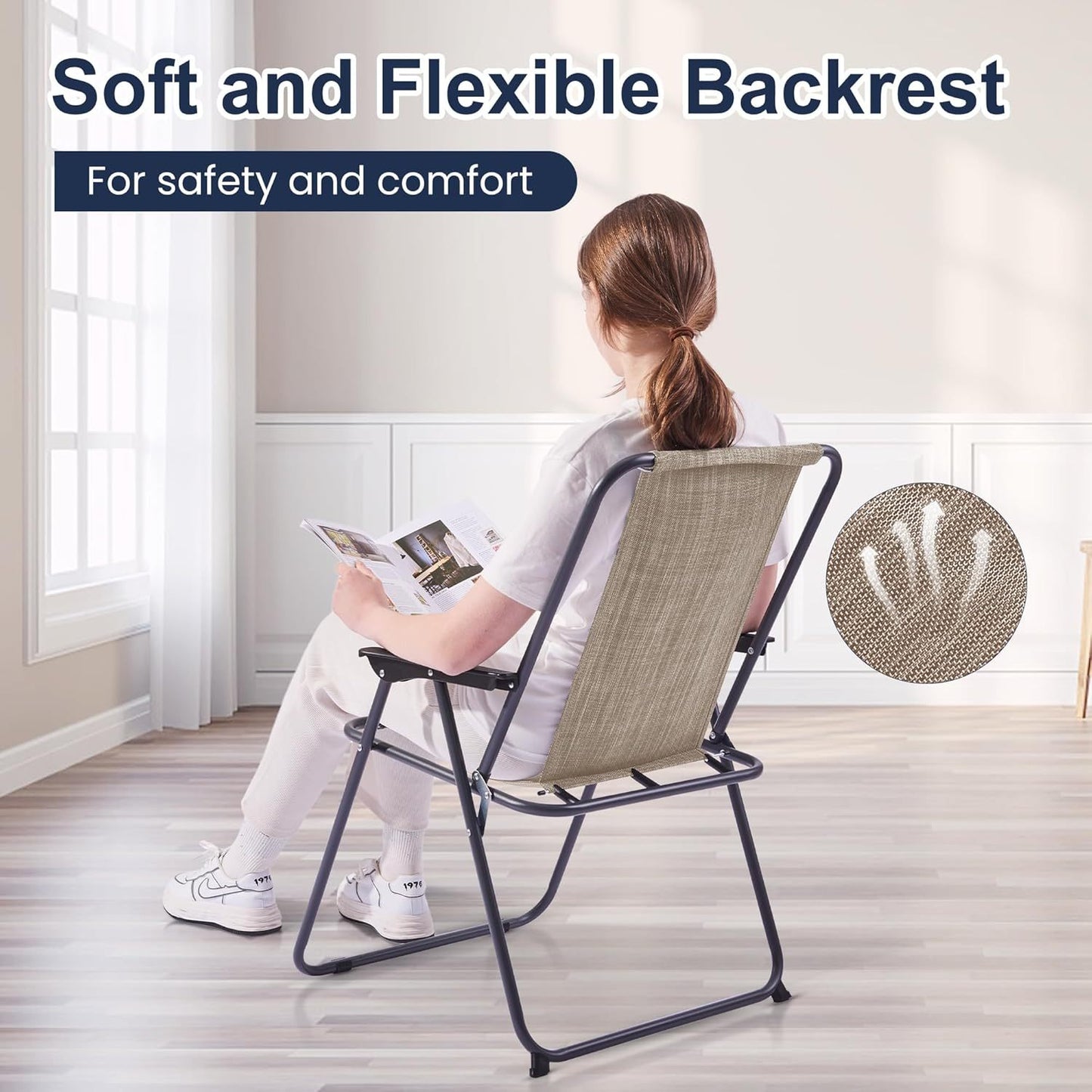 Amopatio Patio Folding Chairs Set Of 4, Outdoor Chair Foldable Dining Chairs With Armrests For Outside Lawn Garden Porch And Pool, Brown