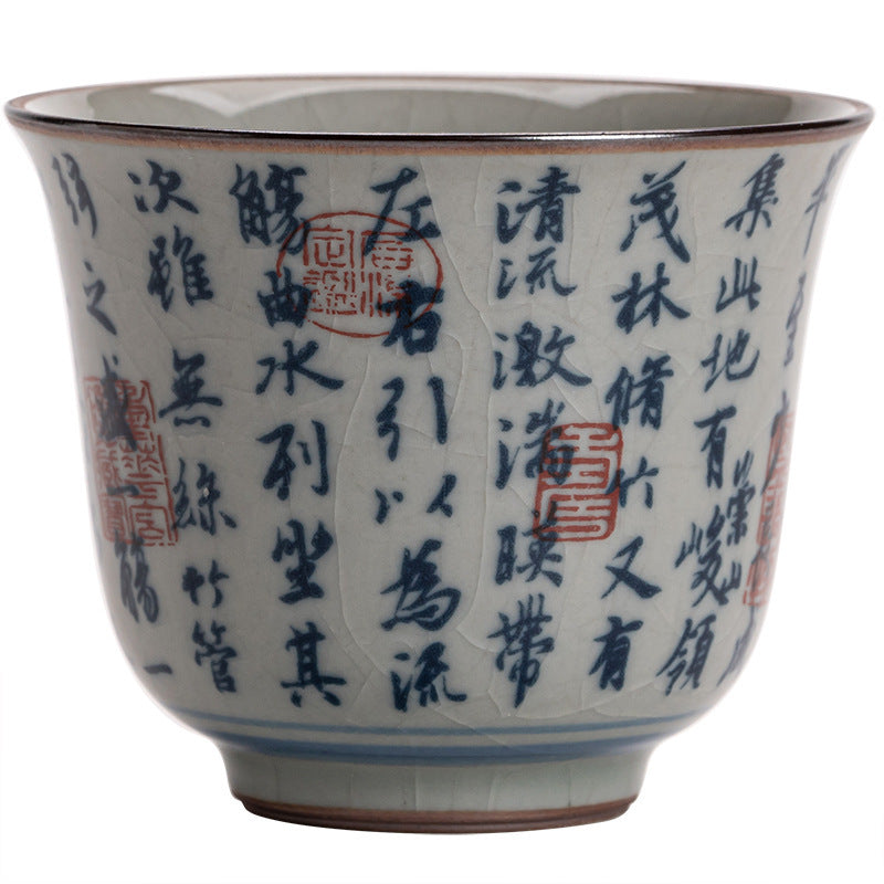 Retro Old Clay Gracked Glaze Lantern Set Sequence Blue And White Tea Cup