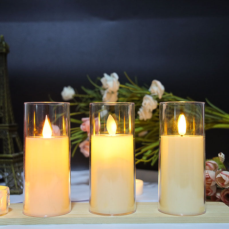 Led Electronic Luminous Candle Transparent Glass