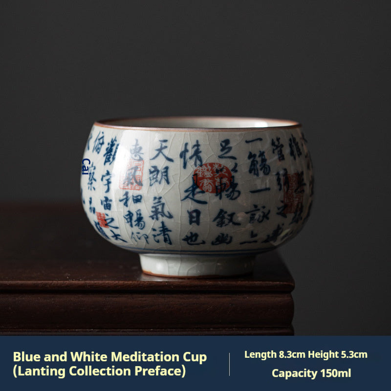 Retro Old Clay Gracked Glaze Lantern Set Sequence Blue And White Tea Cup