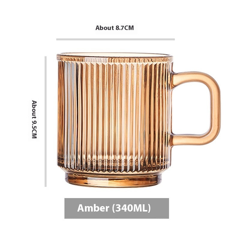 Simple Striped Glass Cup With Handle Thickened Mug