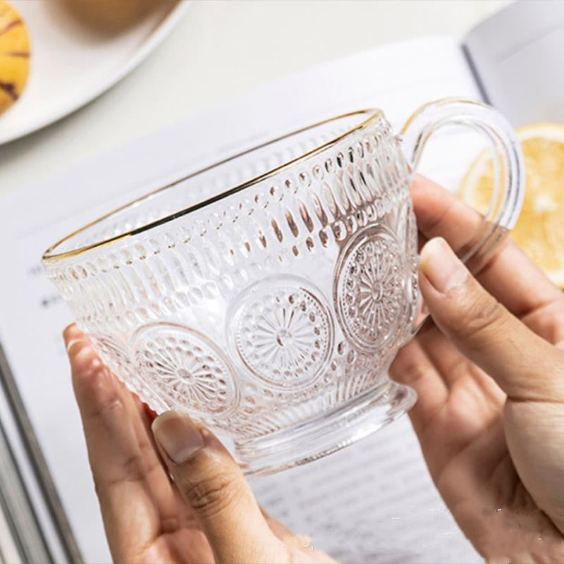 European Style Retro Embossed Phnom Penh Sunflower Glass Home Student With A Water Cup