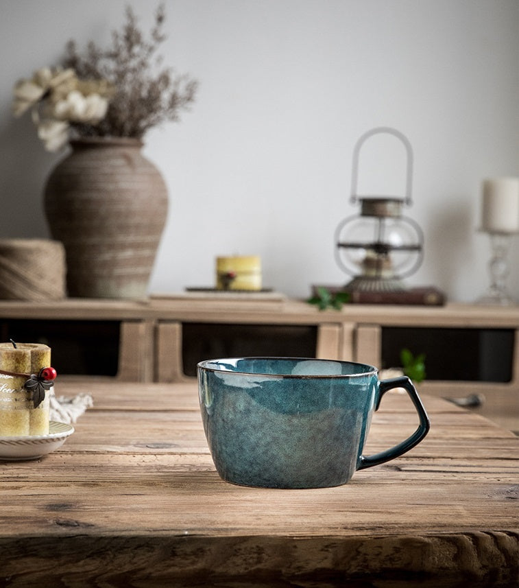 Retro Blue Ceramic Bowl Cup Large Cup