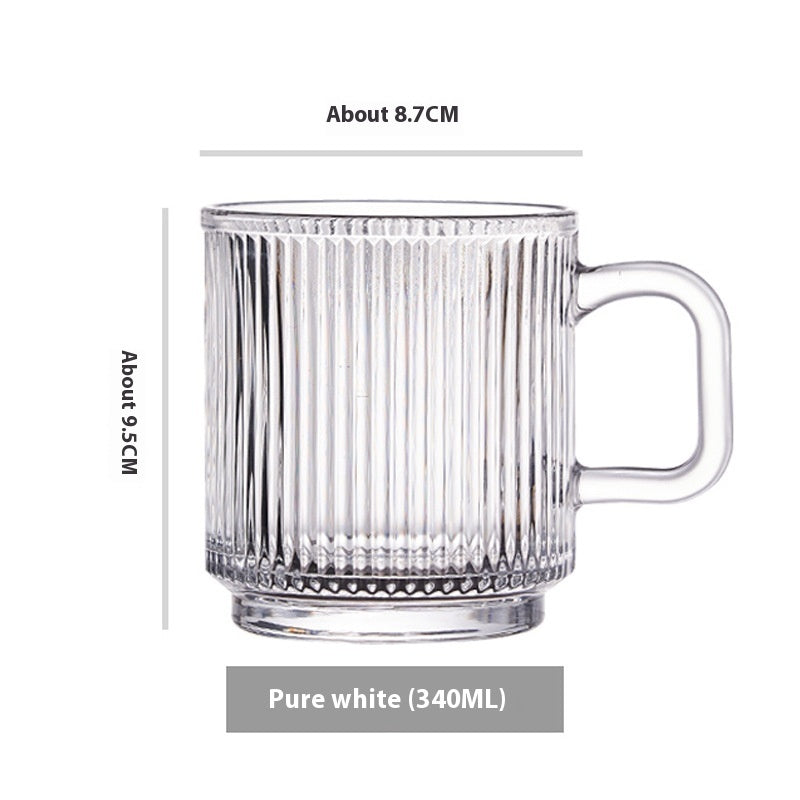 Simple Striped Glass Cup With Handle Thickened Mug