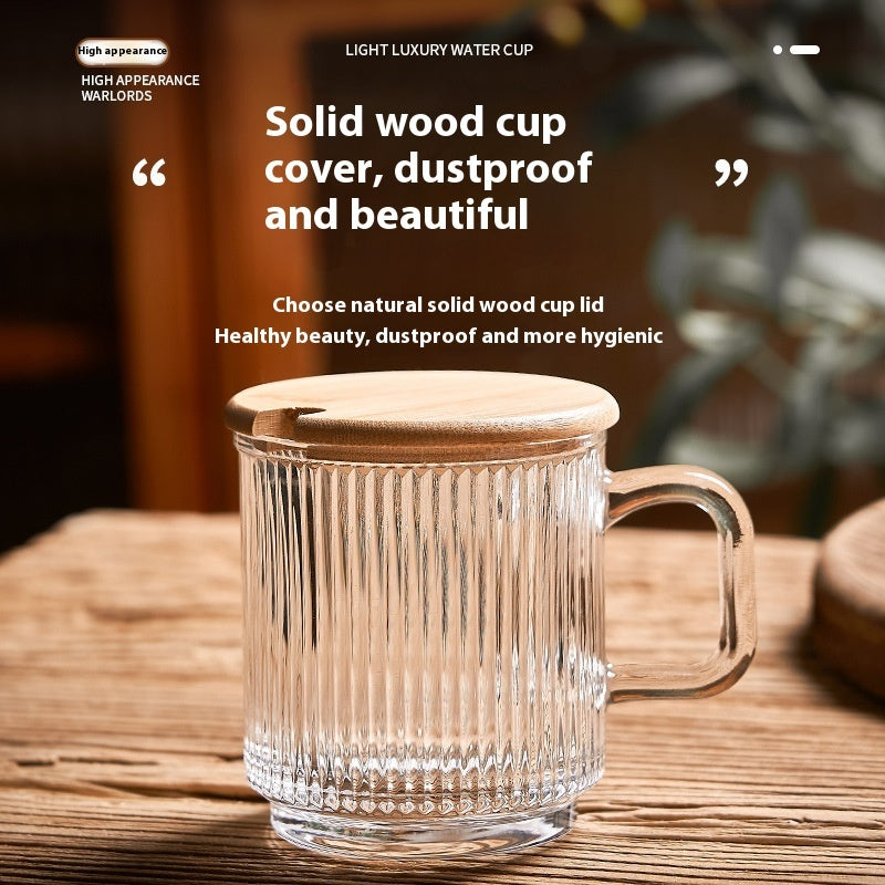 Simple Striped Glass Cup With Handle Thickened Mug