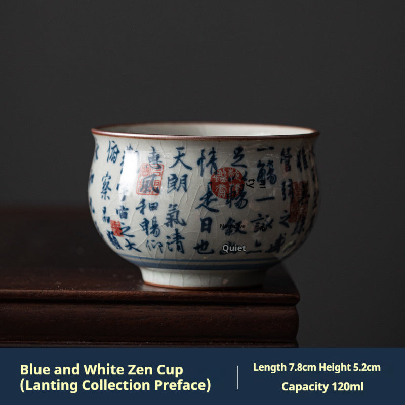 Retro Old Clay Gracked Glaze Lantern Set Sequence Blue And White Tea Cup