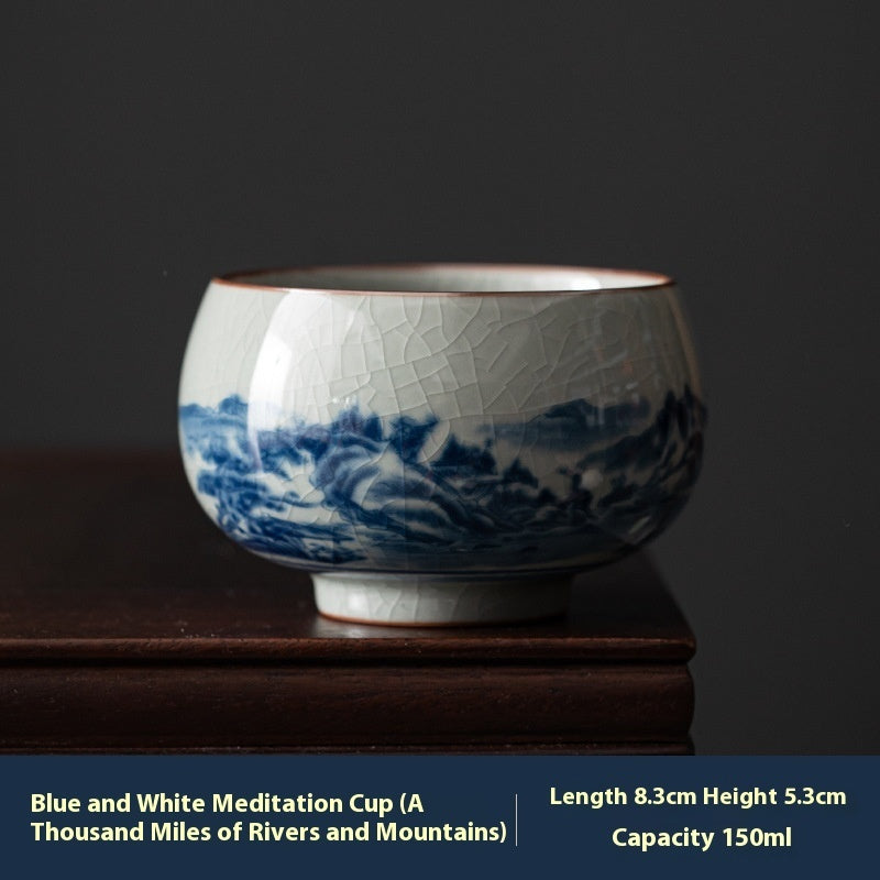 Retro Old Clay Gracked Glaze Lantern Set Sequence Blue And White Tea Cup