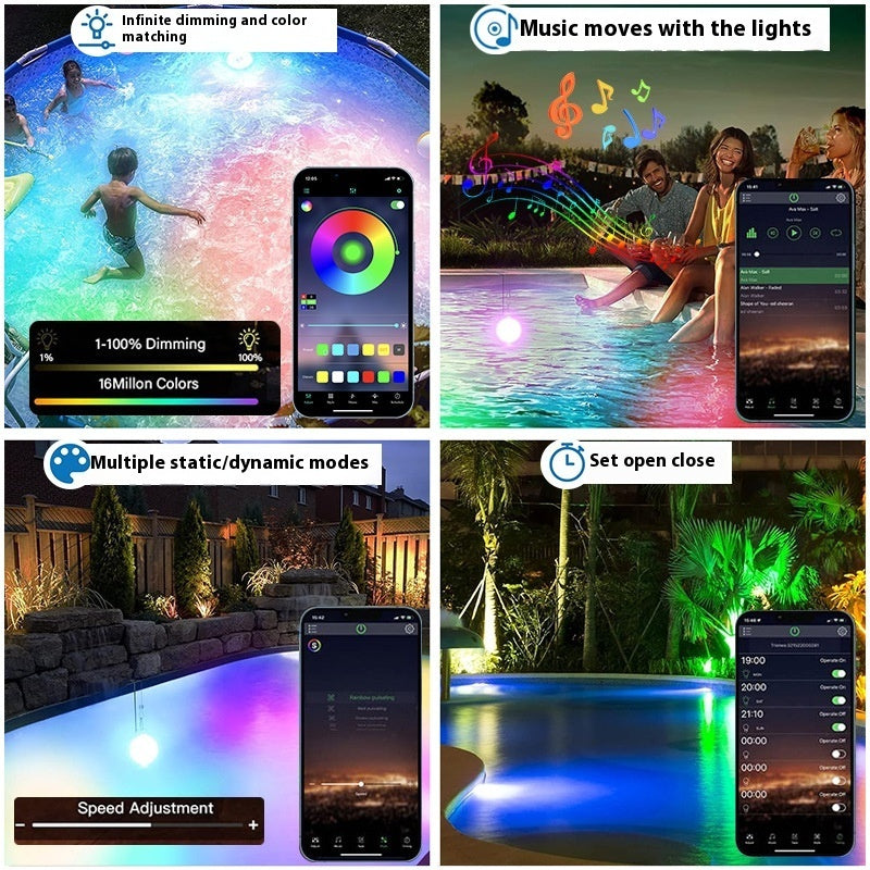 Hanging Swimming Pool Light Waterproof IP68 Colorful Bluetooth Underwater Light