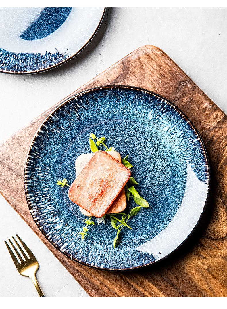Home Blue  Creative Ceramic Dish Round Plate