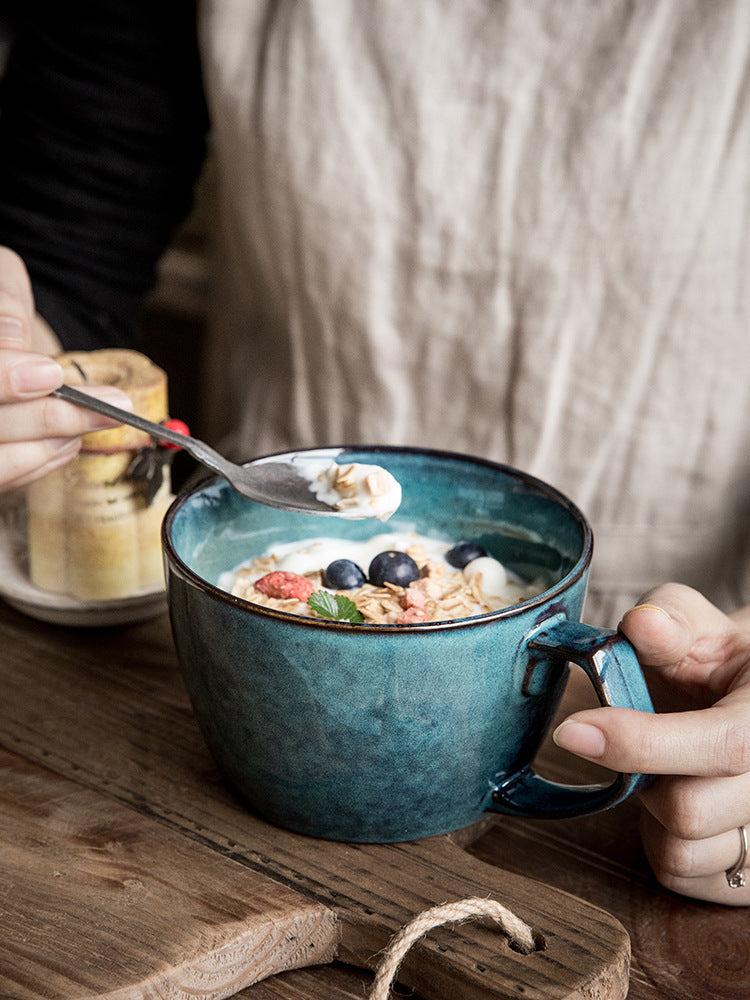 Retro Blue Ceramic Bowl Cup Large Cup
