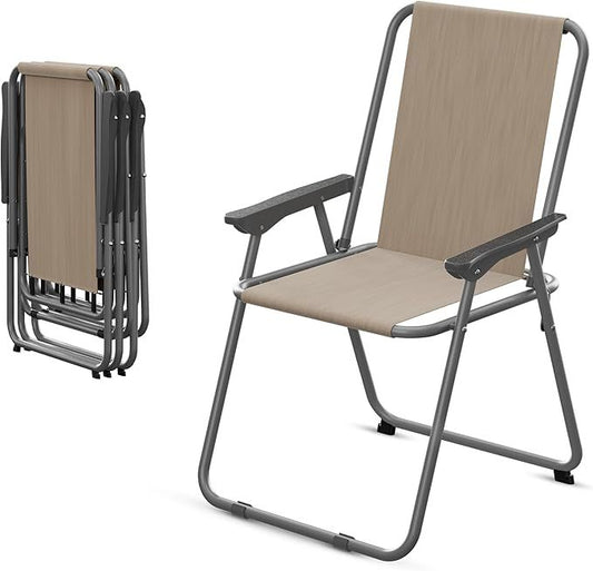 Amopatio Patio Folding Chairs Set Of 4, Outdoor Chair Foldable Dining Chairs With Armrests For Outside Lawn Garden Porch And Pool, Brown