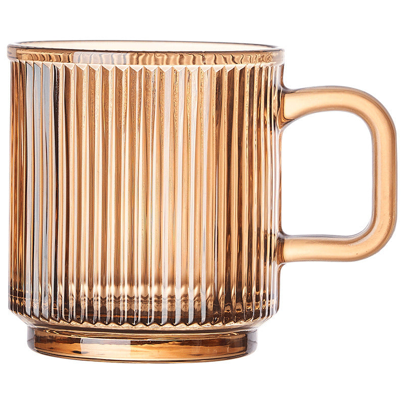 Simple Striped Glass Cup With Handle Thickened Mug