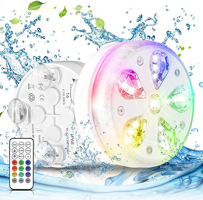 LED Swimming Pool Light RGB Underwater Light Waterproof Remote Control Diving Light Suction Cup Magnet Fish Tank Underwater Light